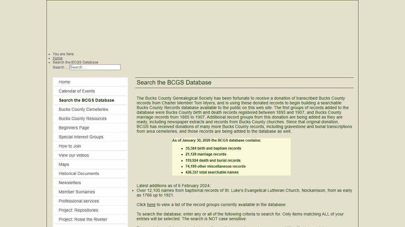 Search the BCGS Database