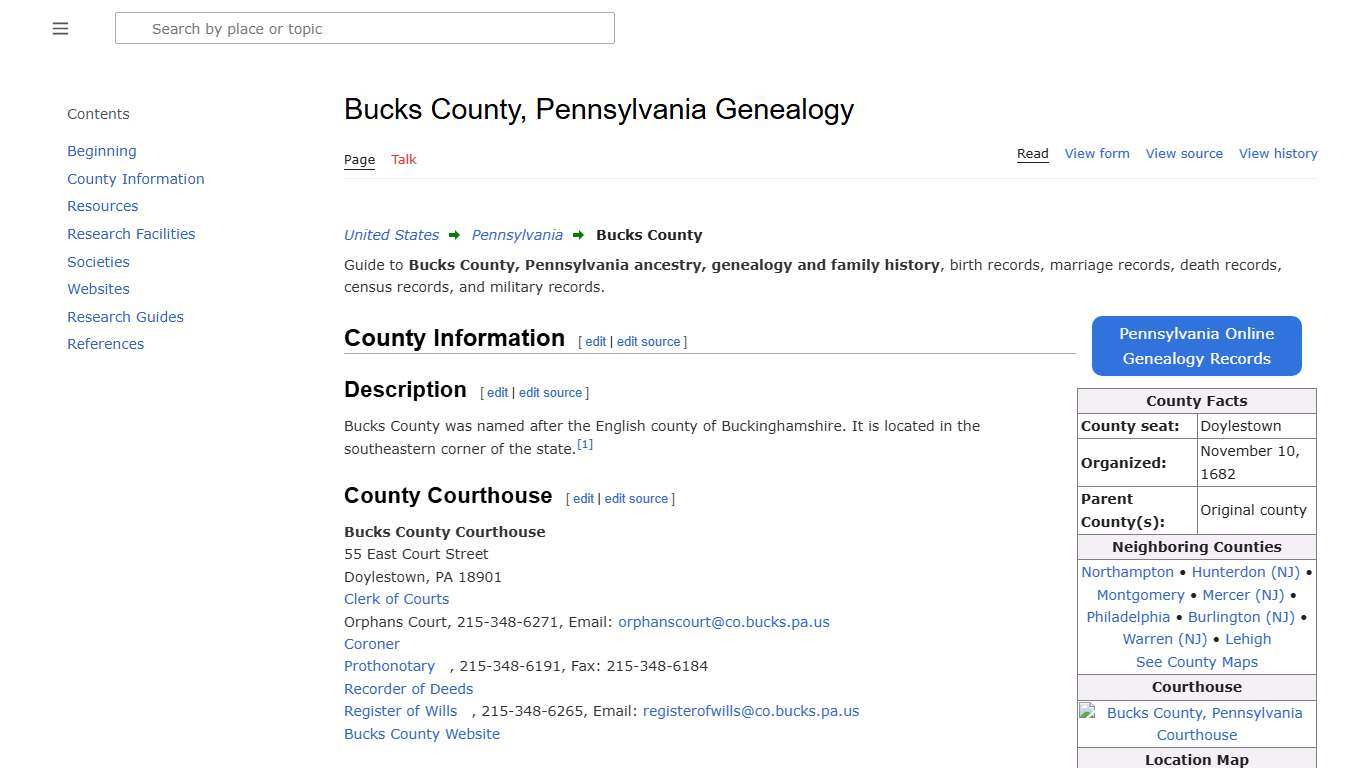 Bucks County, Pennsylvania Genealogy • FamilySearch